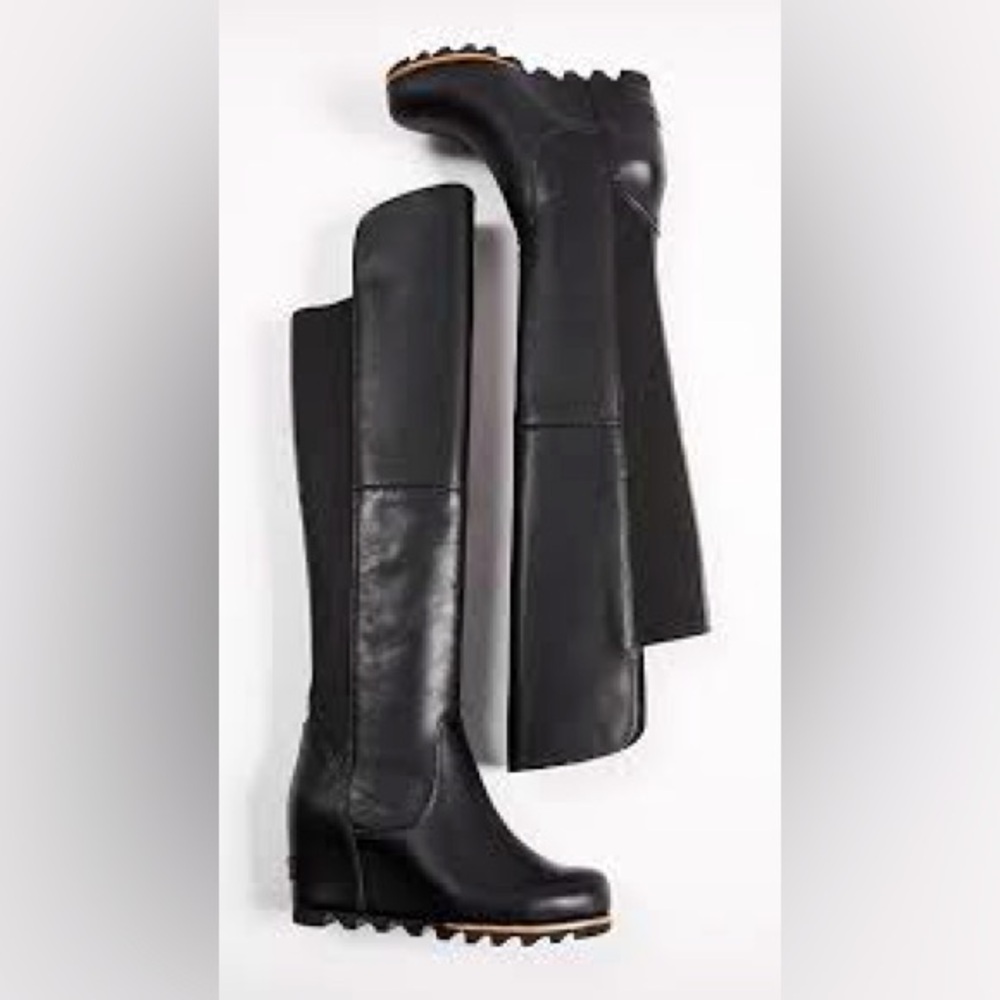 SOREL FIONA OTK WEDGE BOOTS BLACK WOMEN’S 8 NWOB